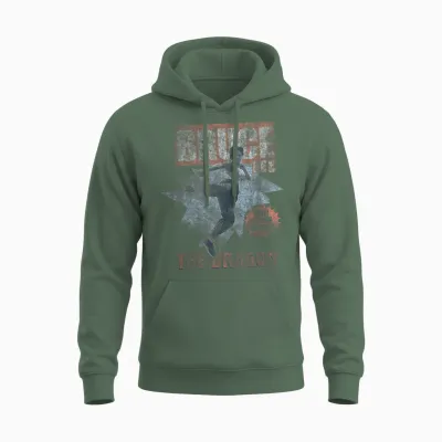 Bruce Lee the Dragon High Flying Action Distressed T-Shirt, Black, S Unisex Hoodie - Military Green