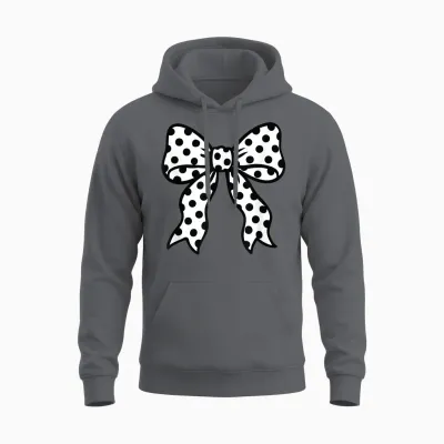 Coquette Polka Dot Bow Black and White Aesthetic Unisex Hoodie - Charcoal