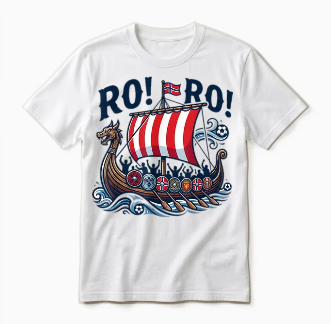 Ro Ro Norway Viking Ship Soccer Norwegian Fan Men Women Unisex T-Shirt in White