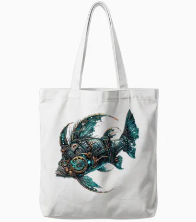 Vintage Steampunk Fisch Damen Herren Illustration Tote Bags - White