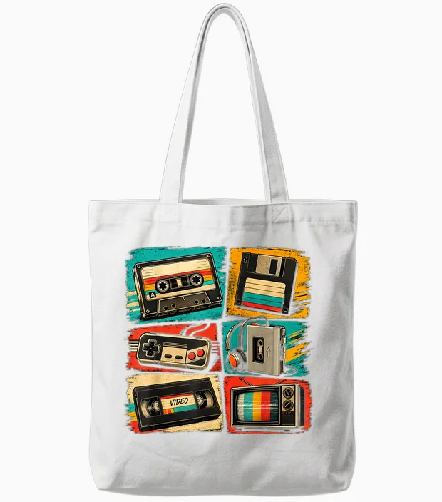 Lustiges Vintage Retro Outfit 80er Jahre T-Shirts Für Herren 90er Jahre Grafik Tote Bags in White