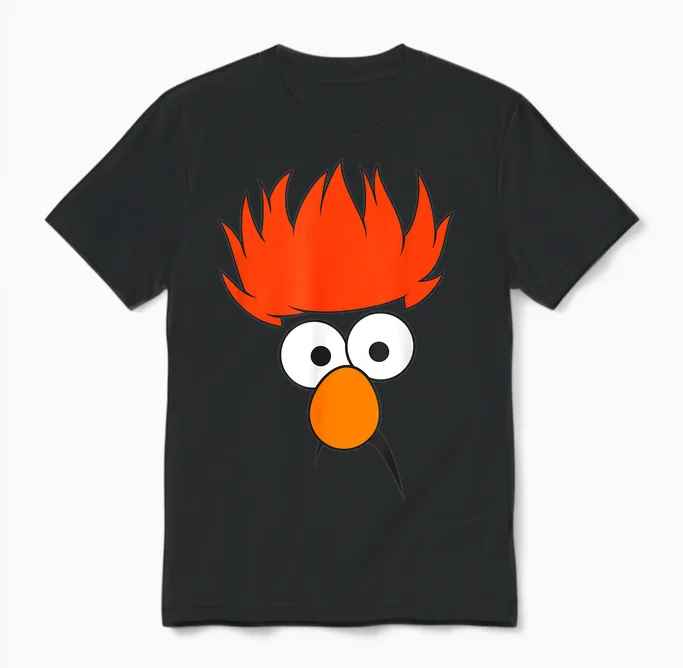 The Muppets Beaker Face T-Shirt, Gray Unisex T-Shirt in Black