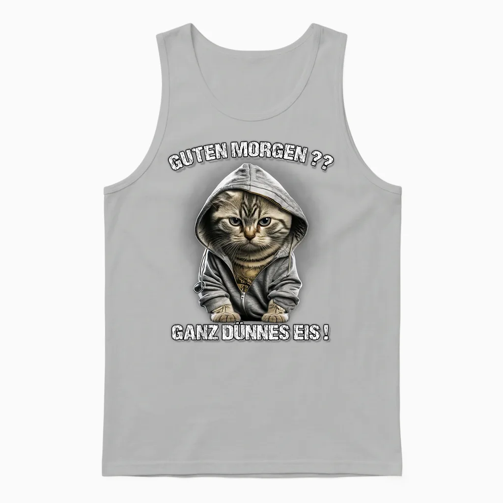 Guten Morgen? Ganz Dünnes Eis! Funny Cats Coffee T-Shirt, Black Unisex Tank Top in Ash