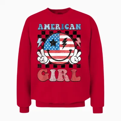 American Girl Toddler Teens Kids 4th of July Patriotic Unisex Sweatshirt - Red