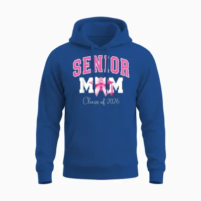 Senior Mom Class of 2026 Pink Coquette Bow Senior Mama 2026 Unisex Hoodie - Royal