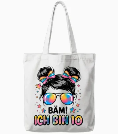 Bam! I'm 10 - Lustiger 10. Geburtstag Mädchen Regenbogen Messy Bun Sun Tote Bags - White