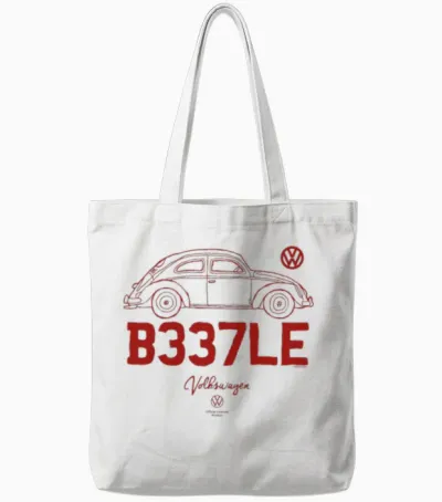 Volkswagen Beetle B337le Car Doodle Long Handle Tote Bags - White
