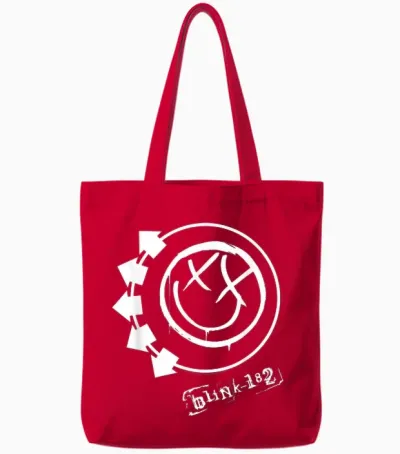 Blink 182 Smile Rock Music Band by Rock Off Tote Bags - Red