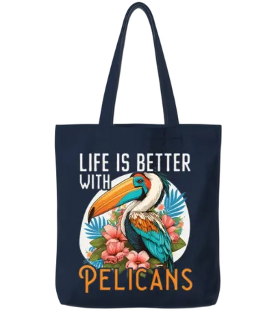 Bird Lover Flying Animal Ornithology Pelicans Tote Bags - Navy