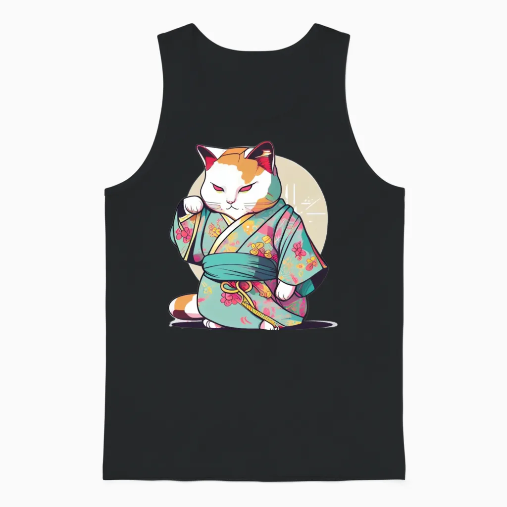 Cat Kimono Lovers Gift Unisex Tank Top in Black