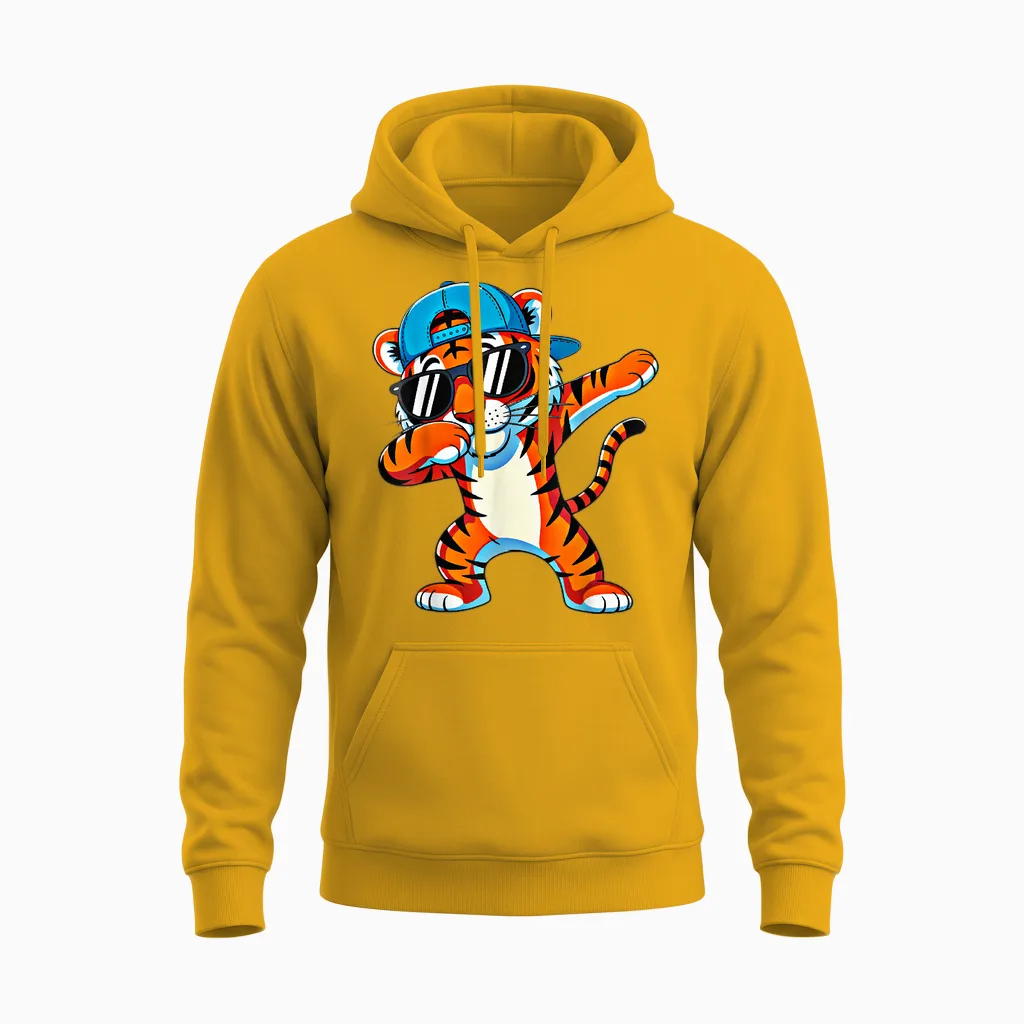 Cute Dabbing Tiger Men Toddler Boys Animal Print Unisex Hoodie in Gold