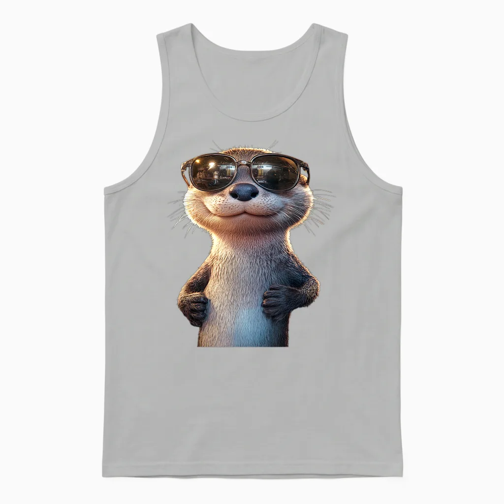 Otter with Sunglasses I Love Sea Otter Martres T-Shirt, Black, S Unisex Tank Top in Ash