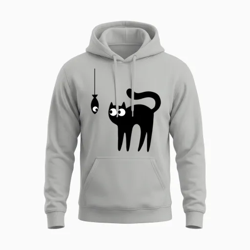 Cat and Fish Lovers Gift Unisex Hoodie in Ash