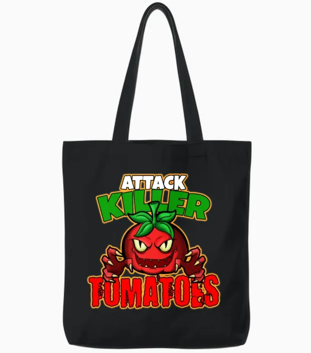 Funny Tomato Outfit Tote Bags in Black