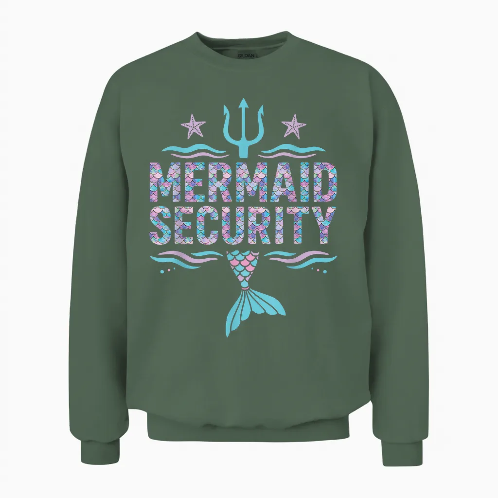 Mermaid Security Funny Dad Family Squad Unisex Sweatshirt in Military Green