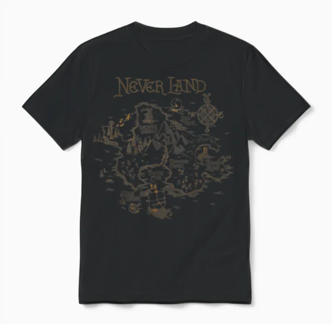 Disney Peter Pan Never Land Map Graphic Unisex T-Shirt in Black