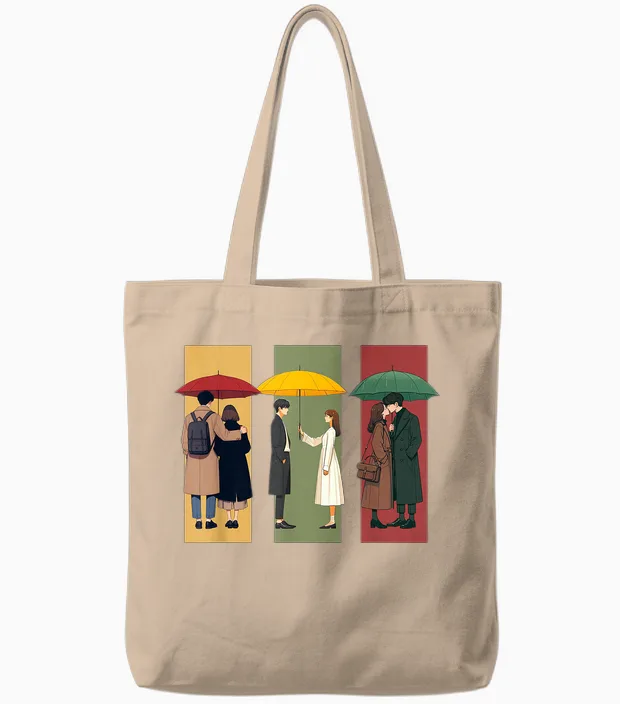 K-Drama Lover Korean Drama Boy with Umbrella Kawaii Kdrama Tote Bags in Natural