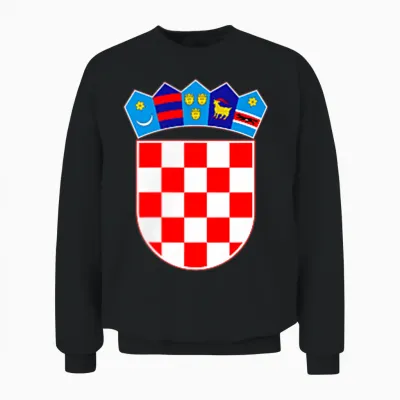 Hrvatska Kroatien Croatia T-Shirt Kroatien Wappen Nationalflagge Kroatien Hrvatska Schwarz Klein Crew-Ausschnitt Lässig Unisex Sweatshirt - Black