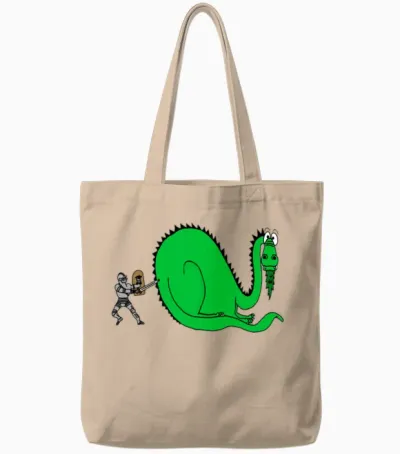 Funny Knight and Dragon Tote Bags - Natural