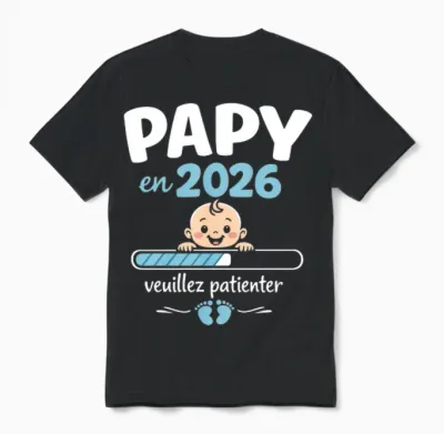 Futur Papy En 2026 Cadeau Annonce Grossesse Grand-Père Manche Longue Unisex T-Shirt - Black