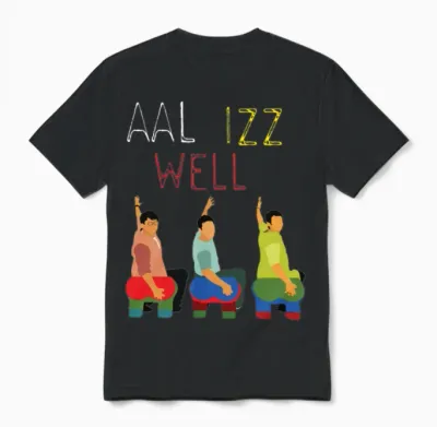 Aal Izz Well Three Idiots Hindi Unisex T-Shirt - Black