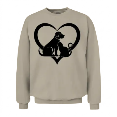 Cat & Dog Heart - Dog and Cat Lover Dog Lover Unisex Sweatshirt - Sand