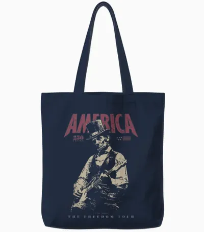 Abraham Lincoln Playing Guitar 4th July 250th Anniversary Tote Bags - Navy