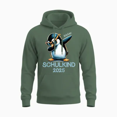 Children's School Child 2025 1st Class School Trees Penguin Dabbing Unisex Hoodie - Military Green