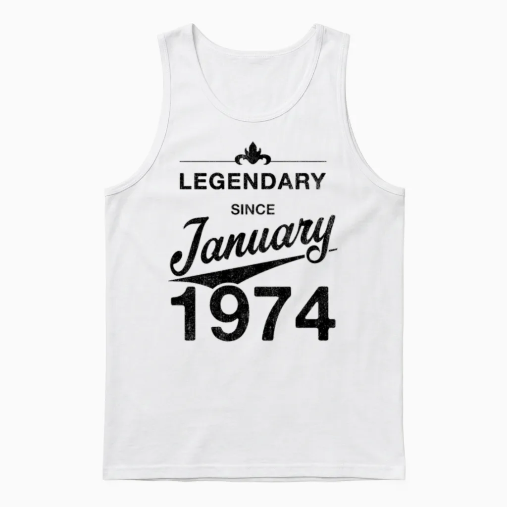 50th Birthday 50 Year Old Born January 1974 Gift Unisex Tank Top in White