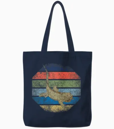 Retro Hexagon Iguana Tote Bags - Navy