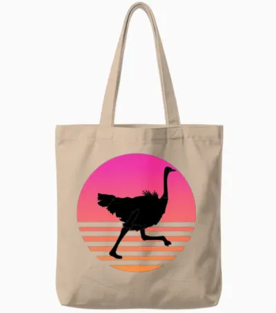 Ostrich Running Retro Sunset Tote Bags - Natural