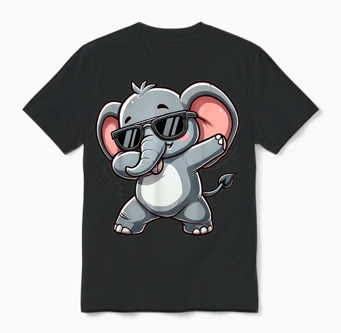 Elephant Dabbing | Cute Elephant Dancing with Elephant Motif T-Shirt, Black Unisex T-Shirt in Black