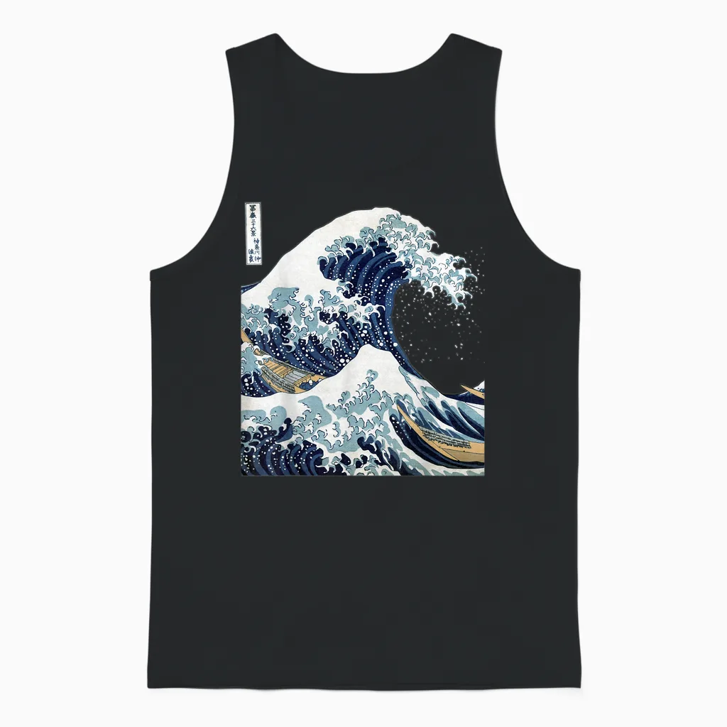 Big Wave Hokusai Famous Japanese Art T-Shirt, Black, S Unisex Tank Top in Black