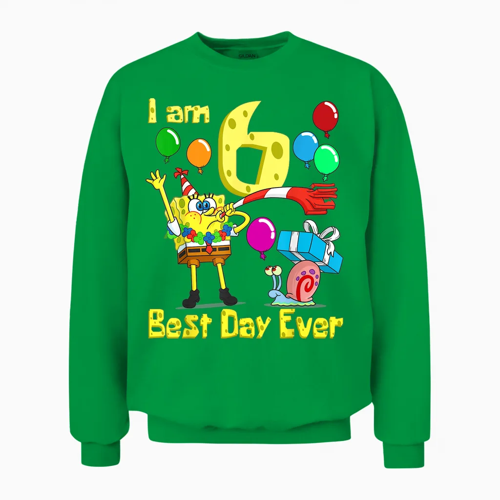 Mademark X Spongebob Squarepants - Spongebob I Am 6 Years Old Birthday Party Unisex Sweatshirt in Irish Green