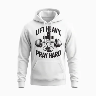 Lift Heavy Pray Hard Men's Christian Workout Gym Unisex Hoodie - White