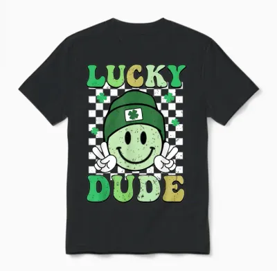 Lucky Dude St Patrick's Day Sunglasses with Lucky Shamrock Unisex T-Shirt - Black
