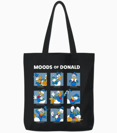 Disney Mickey and Friends Moods of Donald Duck Short Sleeve Tote Bags - Black