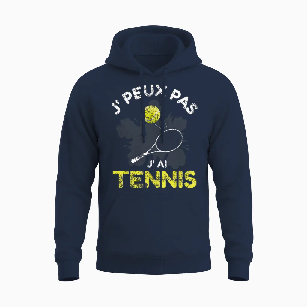 Je Peux Pas J'ai Tennis T-Shirt, Black, S Unisex Hoodie in Navy
