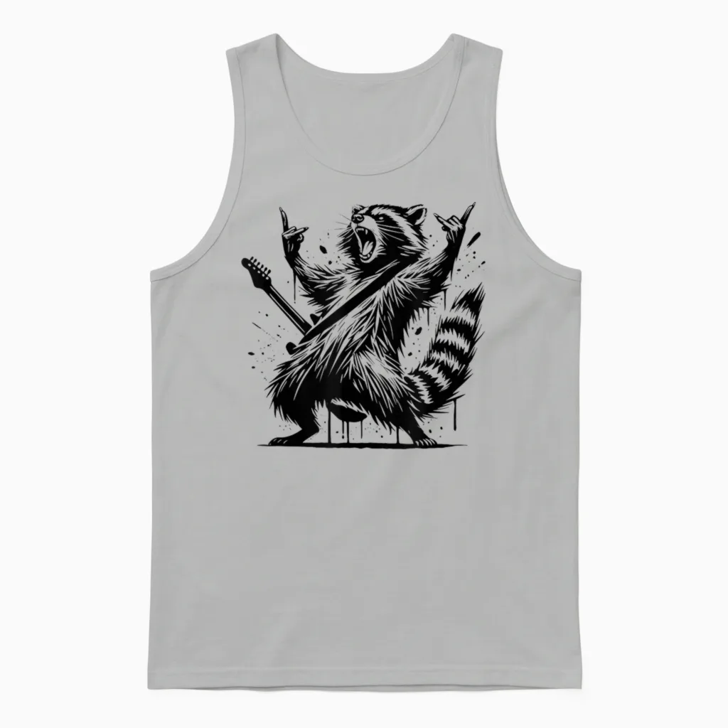 Raccoon Rock and Roll Rock&roll Raccoon Playing Guitar Rock & Roll T-Shirt, Black, S Unisex Tank Top in Ash