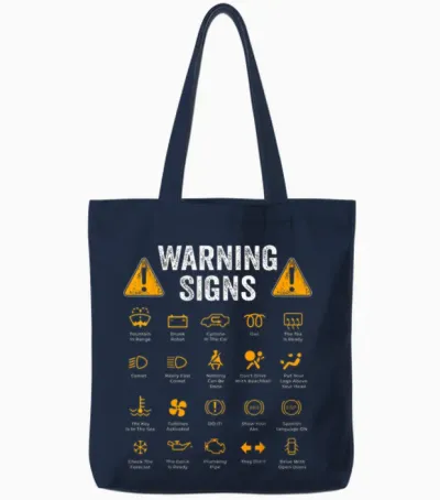 Funny Driving Warning Signs 101 Auto Mechanic Gift Driver Short Sleeve Tote Bags - Navy