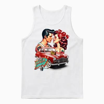 50s Rockabilly Car Diner Unisex Tank Top - White