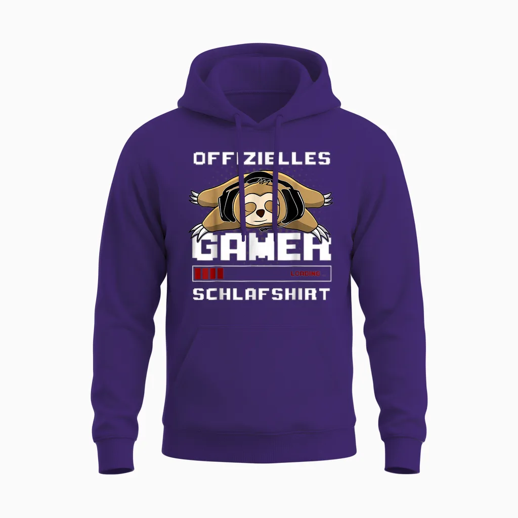 Gamer Pyjamas Sloth Official Gamer Sleep Shirt T-Shirt, Black Unisex Hoodie in Purple