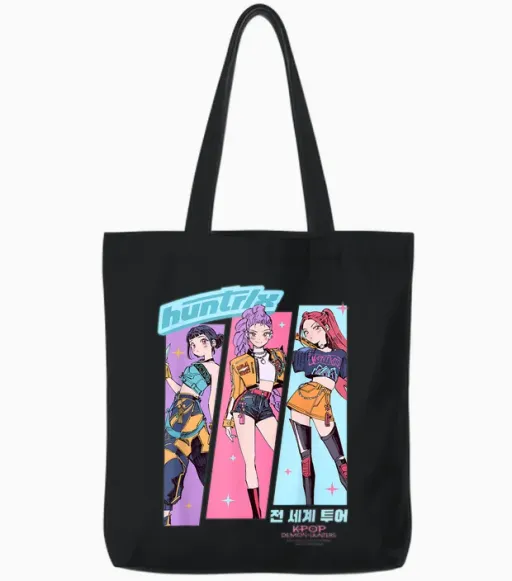 Kpop Demon Hunters Huntrix Anime Sketch Tote Bags - Black