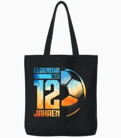 12th Birthday Retro Football Player 12 Years Boy Kids T-Shirt, Black, S Tote Bags - Black