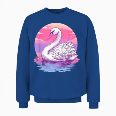 Graceful Swan Pink Sunset Reflection Art T-Shirt, Black, S Unisex Sweatshirt - Royal