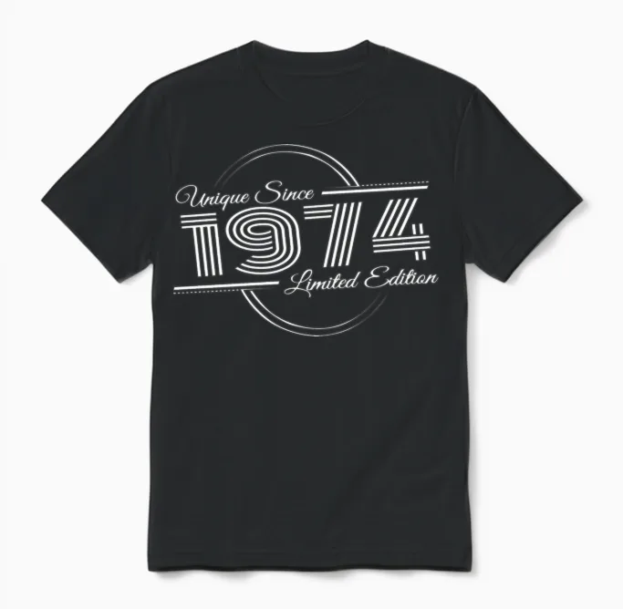 Uniquely Retro Since Vintage 1974 Unisex T-Shirt in Black