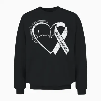 Alzheimer's Awareness Heart Ribbon Purple Dementia Mom Dad Unisex Sweatshirt - Black