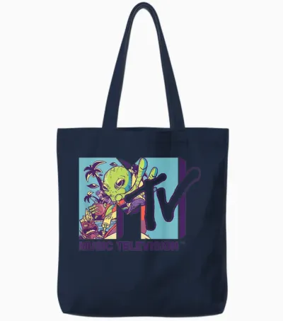 Mademark X Mtv - the Official Mtv Logo with an Alien Drinking Milk of Coconut Tote Bags - Navy