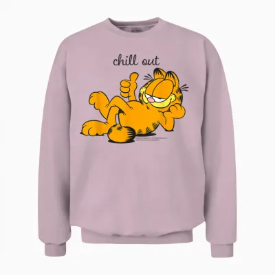 Garfield Chill Out Retro Vibe Comic Lazy Cat Artwork Gifts Unisex Sweatshirt - Light Pink