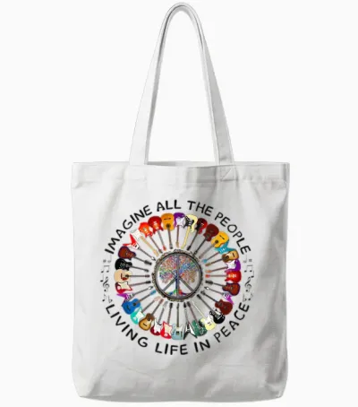 Imagine Hippie People Living Life in Peace and Love Tote Bags - White